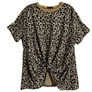 Blooming Jelly Womens Leopard Print Top Short Sleeve Round Neck T Shirt XL